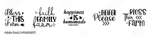 Minimal Farm Bundle Typographic Emblems, Calligraphic Lettering Pack Vector Illustration for Greeting Card, Motion Graphics, Label