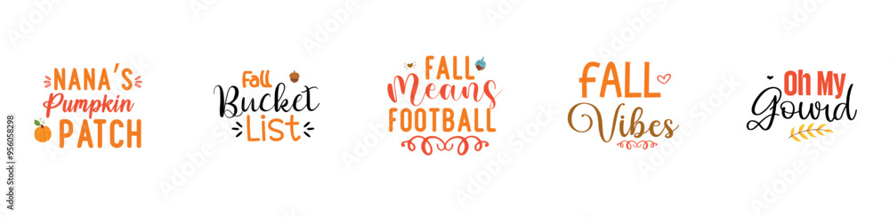 Creative Fall Bundle Typographic Emblems, Inscriptions Collection Vector Illustration for Label, Newsletter, Poster Creative Fall Bundle Typographic Emblems, Inscriptions Collection Vector Illustration for Label, Newsletter, Poster