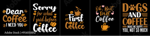 Simple Coffee Tshirt Design Bundle Phrases, Trendy Retro Style Illustration Set Vector Illustration for Holiday Cards, T-Shirt Design, Wrapping Paper