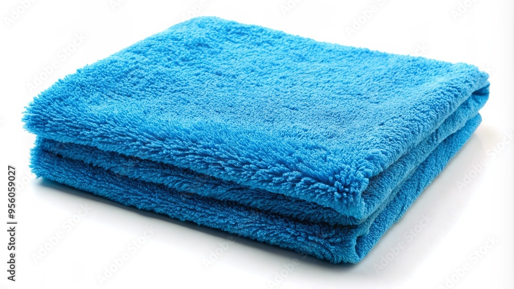 Blue towel with fluffy texture, ideal for beach or bathroom use Blue towel with fluffy texture, ideal for beach or bathroom use