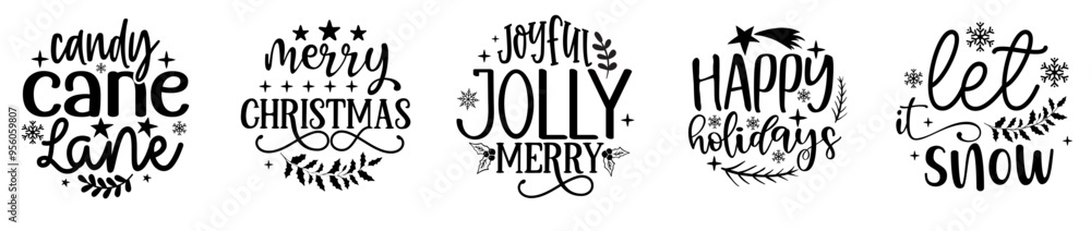 Modern Christmas Round Sign Bundle Calligraphic Lettering, Typographic Emblems Collection Vector Illustration for Decal, Flyer, Book Cover Modern Christmas Round Sign Bundle Calligraphic Lettering, Typographic Emblems Collection Vector Illustration for Decal, Flyer, Book Cover
