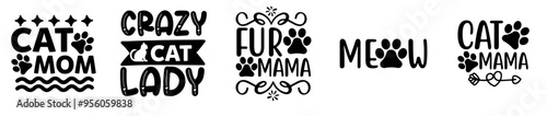 Classic Cat Design Bundle Inscriptions, Phrases Pack Vector Illustration for Flyer, Bookmark, Logo