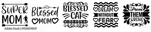 Vibrant Cat Design Bundle Trendy Retro Style Illustration, Quotes Set Vector Illustration for Holiday Cards, Gift Card, Sticker
