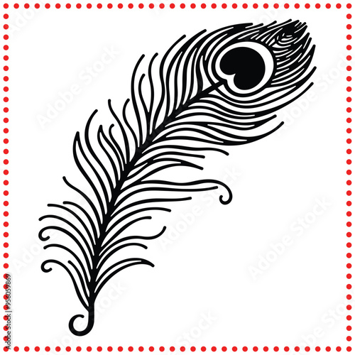 Elegant Peacock Feather Silhouette Vector Perfect for Ornamental and Decorative Designs