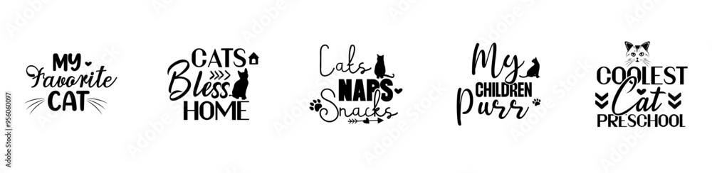Cute Cat Bundle Hand Lettering, Invitation Pack Vector Illustration for Postcard, Brochure, Label Cute Cat Bundle Hand Lettering, Invitation Pack Vector Illustration for Postcard, Brochure, Label