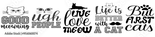 Simple Cat Bundle Typography, Trendy Retro Style Illustration Set Vector Illustration for Social Media Post, Label, Advertisement