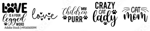 Minimalist Cat Bundle Typography, Calligraphy Set Vector Illustration for Newsletter, Motion Graphics, Stationery