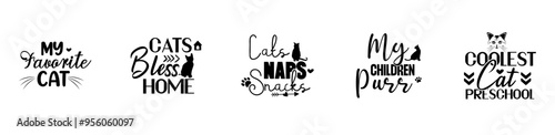 Cute Cat Bundle Hand Lettering, Invitation Pack Vector Illustration for Postcard, Brochure, Label