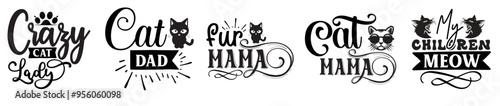 Minimalist Cat Bundle Cat Labels And Badges, Typographic Emblems Set Vector Illustration for Decal, Packaging, Brochure