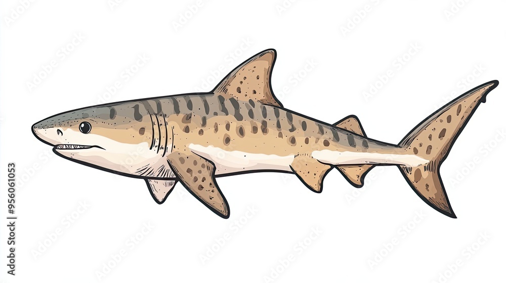Obraz premium Hand-drawn illustration of a tiger shark with a white background