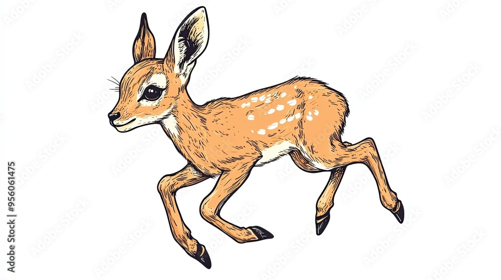 Obraz premium A Spotted Fawn Leaps Through The Air