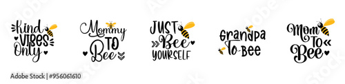 Minimalist Bee Bundle Inscriptions, Quotes Pack Vector Illustration for Mug Design, Printable, Bookmark