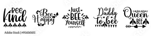 Creative Bee Bundle Inscriptions, Invitation Collection Vector Illustration for Banner, Packaging, Advertising