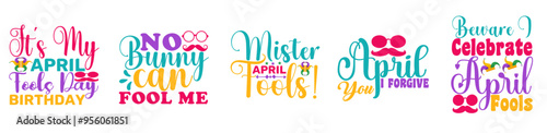 Decorative April Fools Day Bundle Trendy Retro Style Illustration, Quotes Bundle Vector Illustration for Packaging, Printable, Poster