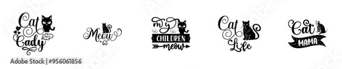 Vibrant Animal Design Cat T Shirt Invitation, Calligraphic Lettering Collection Vector Illustration for Wrapping Paper, Holiday Cards, Newsletter