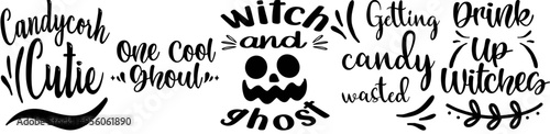 Minimalist Halloween Text Designs Calligraphy, Phrases Pack Vector Illustration for T-Shirt Design, Logo, Sticker