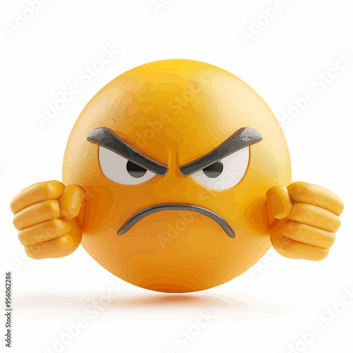 Vector image of an angry emoji face showing clenched fists. Ideal for expressing frustration or displeasure in digital communication.