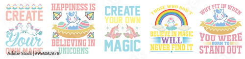 Vibrant Unicorn Tshirt Design Bundle Labels And Badges, Quotes Pack Vector Illustration for Poster, Packaging, Motion Graphics