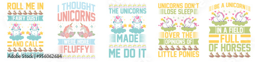 Minimalist Unicorn Tshirt Design Bundle Inscriptions, Labels And Badges Bundle Vector Illustration for Flyer, Greeting Card, Logo