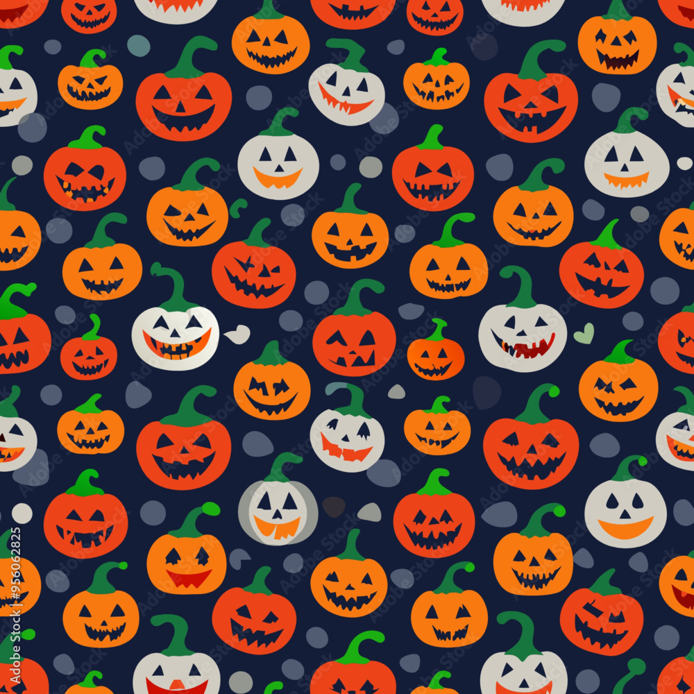 Obraz premium Halloween-Themed Pumpkin Pattern for Print-on-Demand T-Shirts and Seasonal Apparel