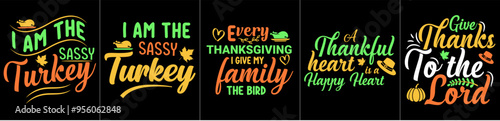 Decorative Thanksgiving Tshirt Design Bundle Phrases, Typographic Emblems Bundle Vector Illustration for Holiday Cards, Book Cover, Decal