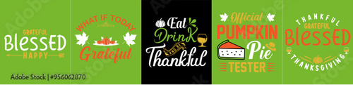 Creative Thanksgiving Tshirt Design Bundle Trendy Retro Style Illustration, Calligraphic Lettering Pack Vector Illustration for Announcement, Mug Design, Postcard