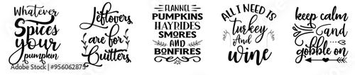 Decorative Thanksgiving Design Bundle Phrases, Typography Set Vector Illustration for Printable, Postcard, Packaging