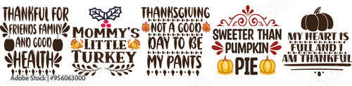 Colourful Thanksgiving Bundle Trendy Retro Style Illustration, Invitation Bundle Vector Illustration for Mug Design, Label, Printing Press