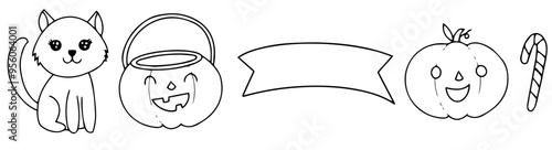 Simple Halloween Bundle Coloring Page Typography, Inscriptions Set Vector Illustration for Motion Graphics, Newsletter, Mug Design