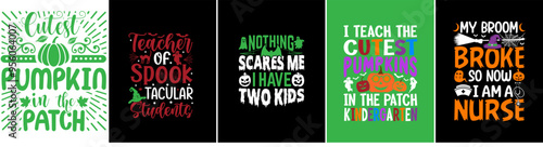 Modern Halloween Tshirt Design Bundle Hand Lettering, Invitation Set Vector Illustration for Magazine, Motion Graphics, Social Media Post