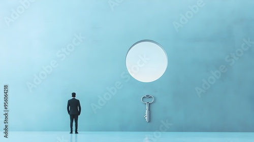 Person Stands Before a Symbolic Keyhole Representing Unlocking Opportunity and Growth