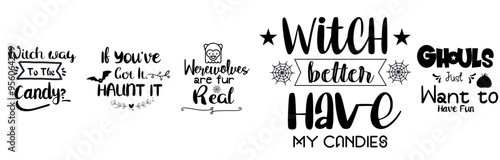 Minimal Halloween Bundle Design Labels And Badges, Typographic Emblems Bundle Vector Illustration for Newsletter, Advertisement, Label