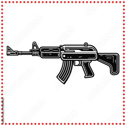 Crisp and Clear Assault Rifle Vector   Perfect for Tactical and Security Graphics