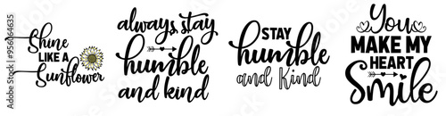 Decorative Sunflower Bundle Calligraphy, Inscriptions Set Vector Illustration for Icon, Sticker, Gift Card