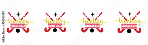 Decorative Hockey Bundle Typography, Trendy Retro Style Illustration Set Vector Illustration for Advertisement, Printable, Label