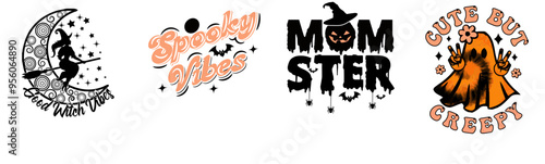 Modern Halloween Tshirt Design Bundle Labels And Badges, Phrases Pack Vector Illustration for Banner, Announcement, Advertisement