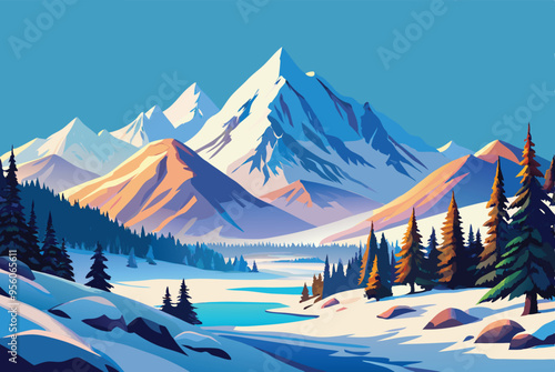 snow mountains landscape isolated on white background vector art illustration