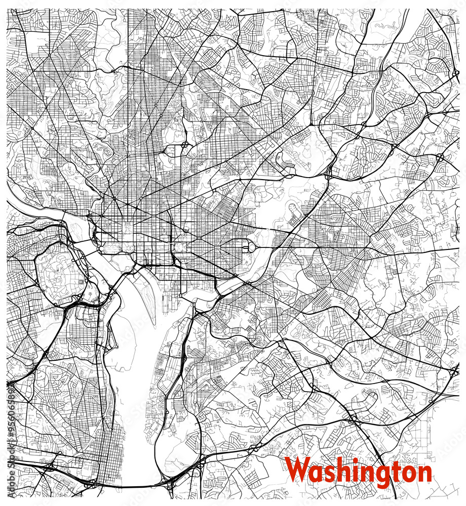 Obraz premium Contour map of Washington, D.C.