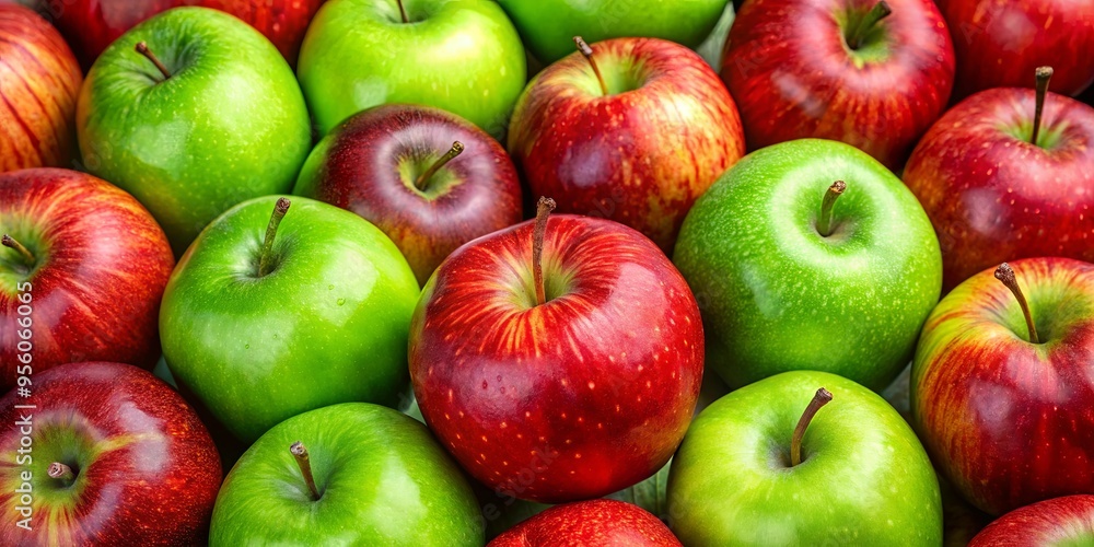 A vibrant green apple standing out in a sea of red apples