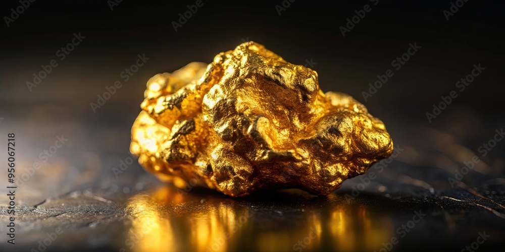 Close-up of a shiny golden nugget on a dark background Close-up of a shiny golden nugget on a dark background