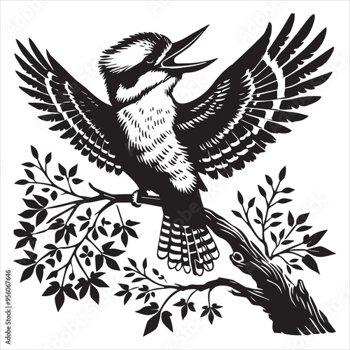 Minimalist Laughing Kookaburra Vector - Black and White Bird Design