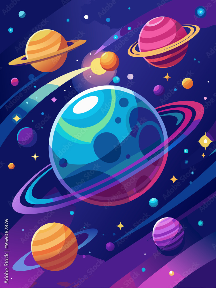 Colorful Planets and Stars in a Cosmic Scene Colorful Planets and Stars in a Cosmic Scene