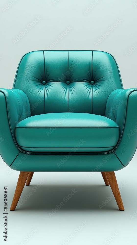Naklejka premium Modern teal upholstered armchair standing on a white background