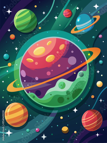 Colorful Planets in a Cosmic Scene