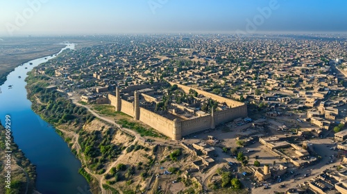 Aerial view of the city of Kirkuk with its historic citadel and surrounding urban areas