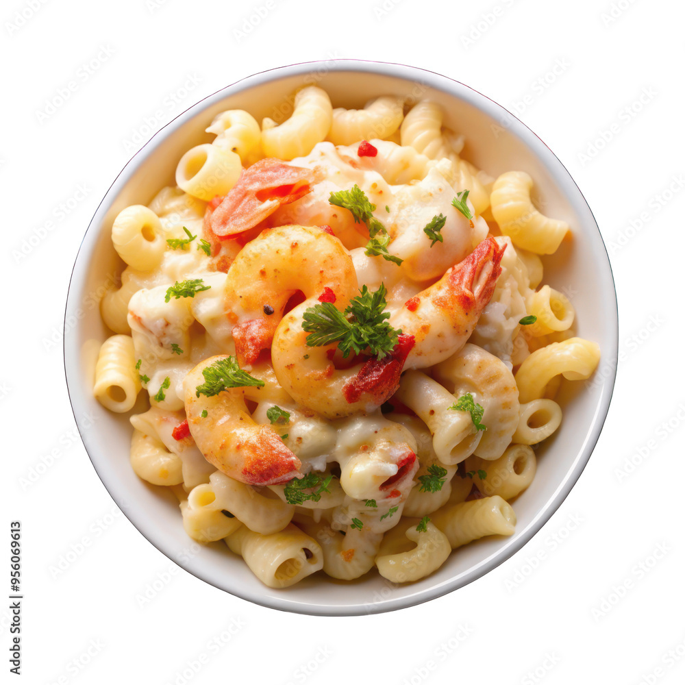 Creamy Lobster Macaroni with Chees on white bowl on transparent background Creamy Lobster Macaroni with Chees on white bowl on transparent background