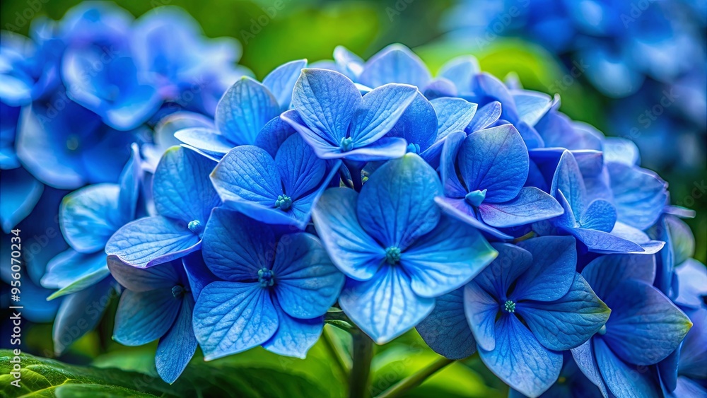 A cluster of blue blooms on a lush plant A cluster of blue blooms on a lush plant