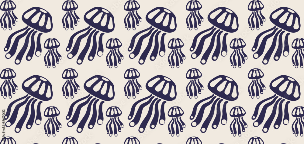 Hand drawn jellyfish seamless pattern. Pastel boho background in minimalist. Suit for presentation, backgrounds, wallpapers, textile, and fashion. Hand drawn jellyfish seamless pattern. Pastel boho background in minimalist. Suit for presentation, backgrounds, wallpapers, textile, and fashion.