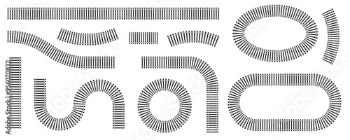 Railway train track route line pattern in vertical, horizontal, curve, circle, oval and round shape
