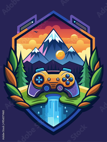 Video Game Controller in a Mountain Landscape at Sunset